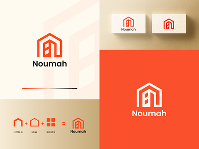 Noumah Logo Design - Letter N + House apartment branding design home house icon letter n logo modern orange realestate
