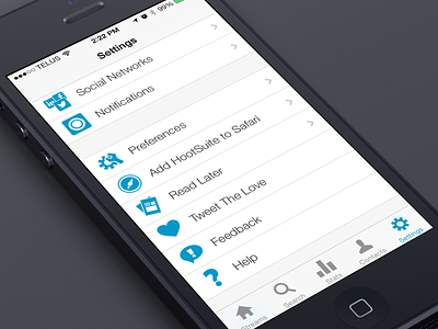 HootSuite Settings view for iOS7 icons ios ios7 iphone