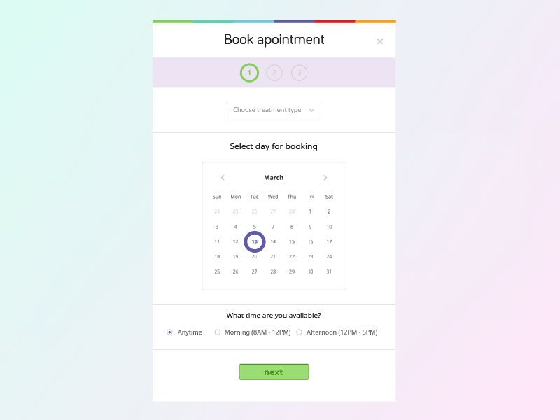Book Appointment Steps book appointment graphics modal window popup steps ui wizard