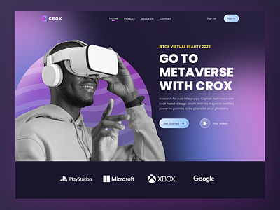 Crox - Virtual Reality Services Hero Section design futuristuc graphic design hero landing page metaverse oculus ui ux virtualreality vr