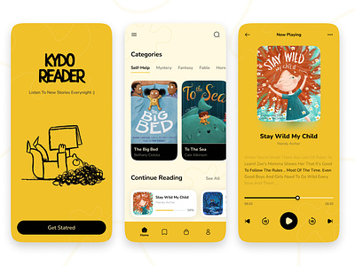 Kydo Reader app design audiobooks books children children book design minimal mobile reader reader app reading ui ux