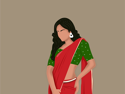Women Saree Flat Illustration