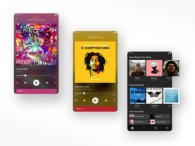 A Music App exploration design for Android adobexd android app android app design android design app design figma mobile app mobile app design mobile design ui ux uidesign uiux ux