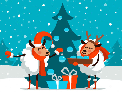 A Christmas Story. cartoon character christmas christmas tree flat new year sheep