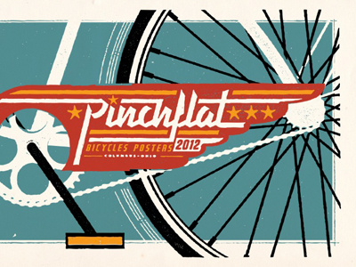 Pinchflat bicycle bike colorful colors graphic illustration logo pinchflat poster retro screenprint sporty tire typography vintage wheel
