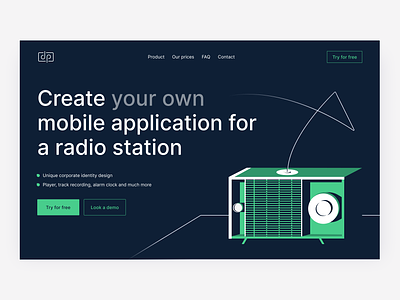 Service for radio stations b2c clean concept graphic design illustration interaction landing product radio saas ui ux web