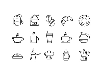 Coffeei'cons cake coffee cup icons illustration line mono set