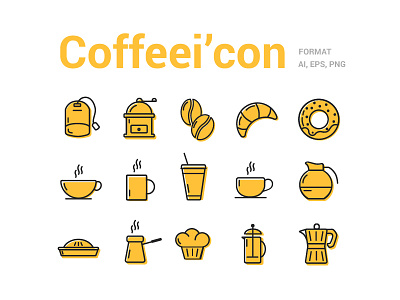 Coffeei'cons cake coffee cup icons illustration line mono set