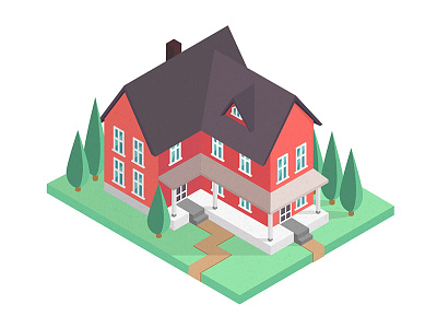 Isometric illustration architecture building clean flat home hotel house illustration isometric red simple tree