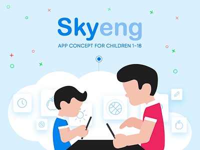 Interface of SkyEng App for Children app concept card character cloud education english interaction material design development sky skyeng social ui