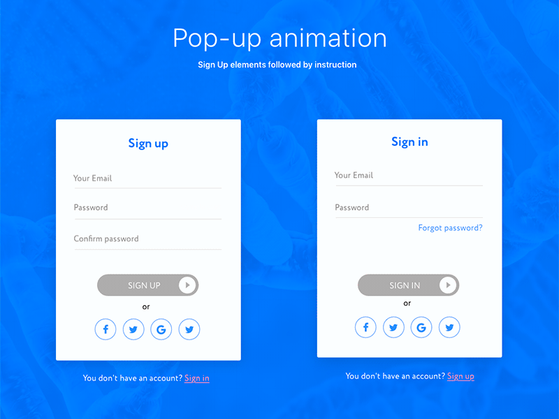 Pop-up sign in/ sign up animation form ico login po pup popup signin signup ui ux