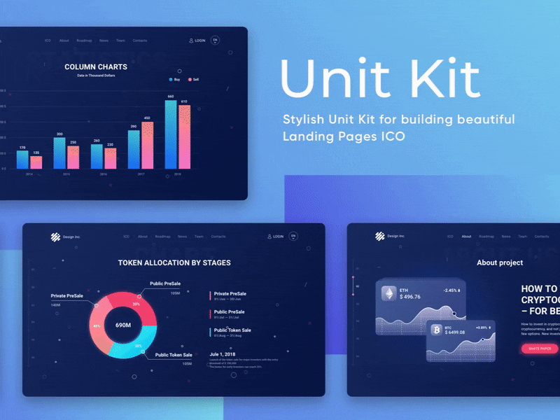 Unit Kit (Slides) bitcoin blockchain card contribution cryptocurrency dashboard ico token roadmap ui design unit visual clean design