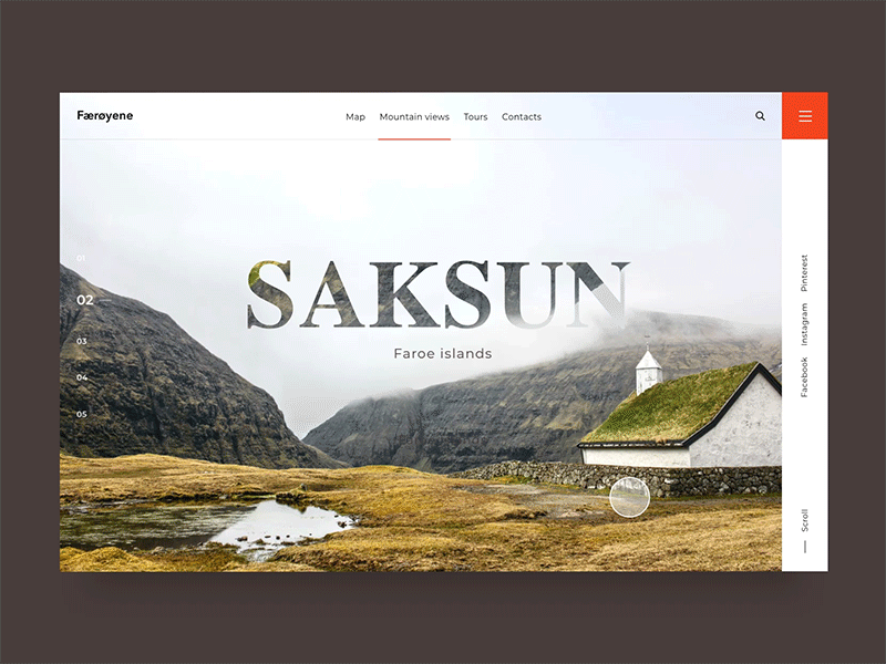 Færøyene — Saksun Header Transition animation clean interface map minimal mountain saksun sea travel ui web