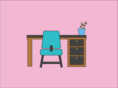 Desk chair desk doodle flat