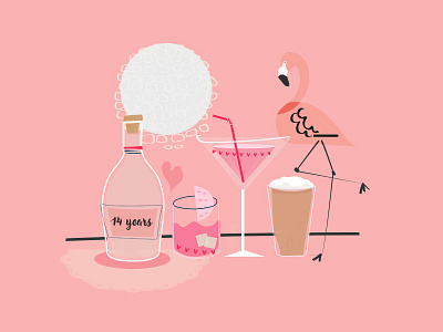 Cocktails flamingo illustration pink