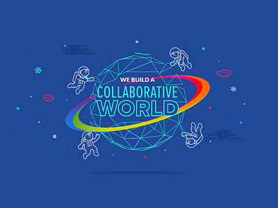 We Build A Collaborative World astronaut collaborative illustration space world
