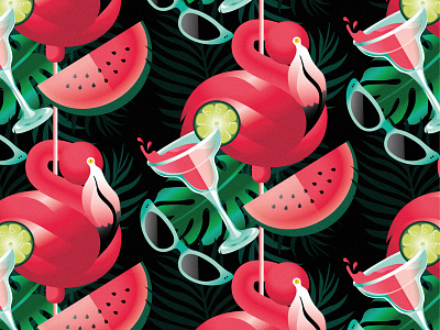 Good Vibes! flamingo illustration pattern summer vintage