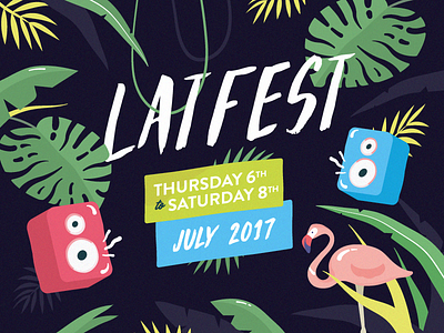 Latfest poster festival good vibes illustration jungle palm trees poster sun tropical