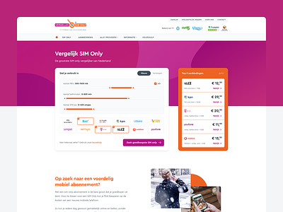 VergelijkSimOnly - Comparing SIM-Only compare deals orange purple rounded font simonly website