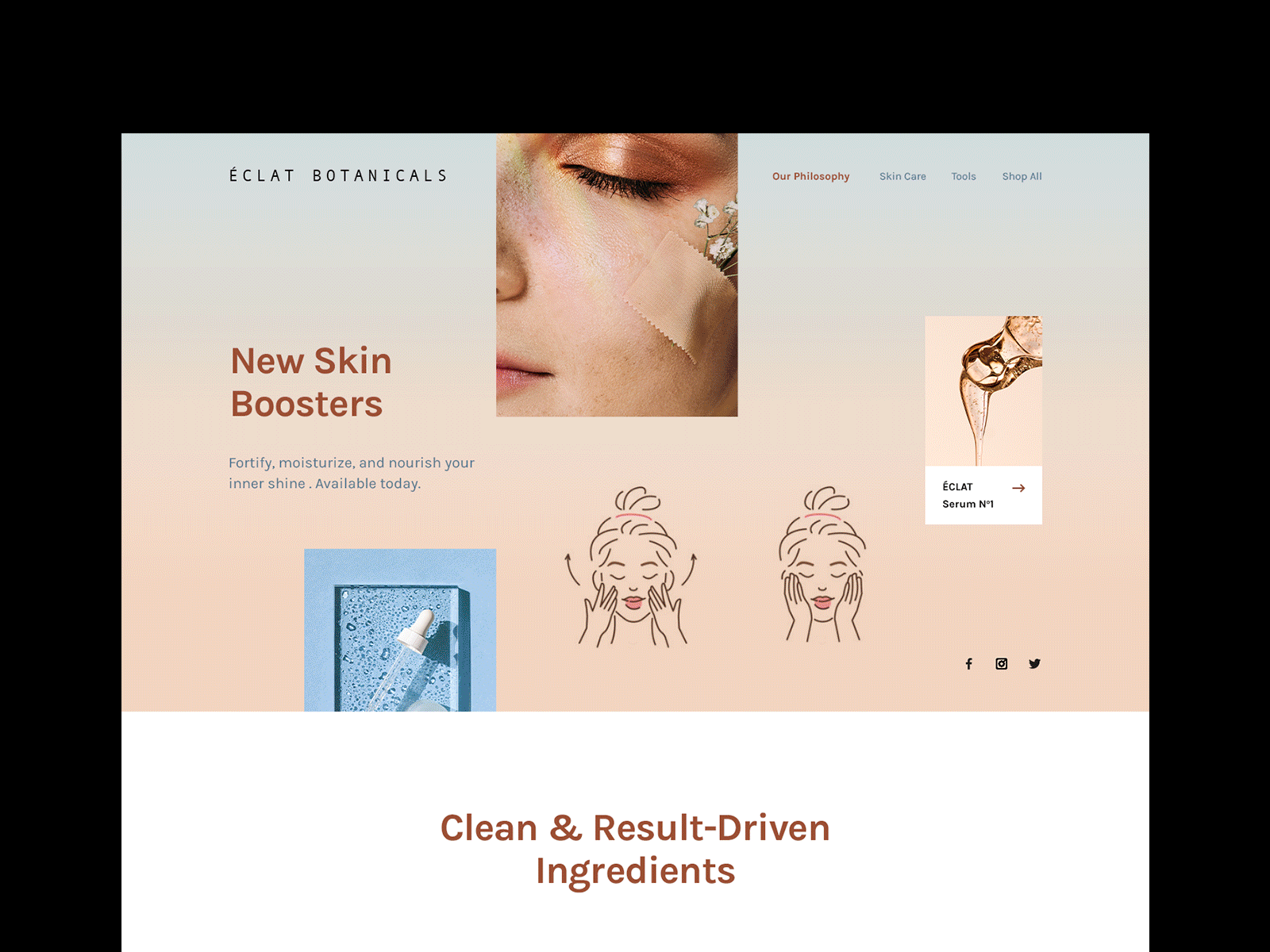 Éclat Botanicals branding concept natural packaging design skincare web design
