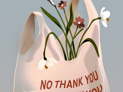 No Thank You eco illustration plastic bag reduce texture