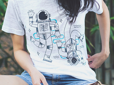 New Frontiers T-shirt 2 color astronaut diver illustration space t shirt tee vector