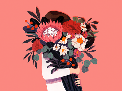 Gathering bouquet digital art floral flowers illustration woman