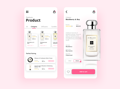 Jo Malone App Design android app beauty colognes design fragrance girl illustration jomalone mobile perfume pink ui