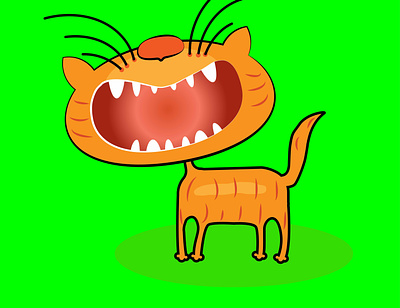 Cat aggressive cat angry cat art artwork beautiful design green background hungry cat logo red cat toothy cat