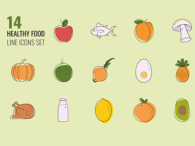 Set of healthy food icons for mobile app.