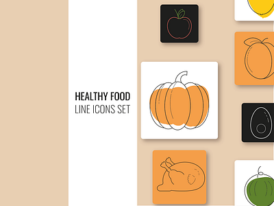 Healthy food. Line icons set.