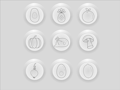 Buttons linear icons set of healthy food.