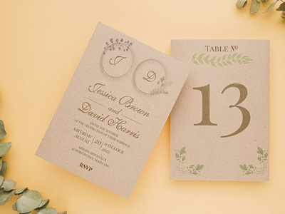 Rustic wedding invitation mockup