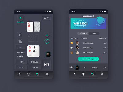 Black Jack app design neumorphism ui