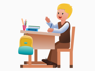 The character is sitting at the school table design flat graphic design people style vector