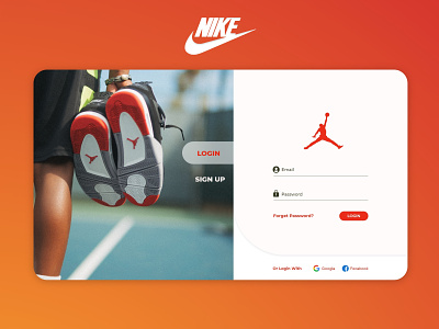 Nike Login Page Design Concept (Orange) adobe xd concept design innovative jordan loginpage nike orange redesign shoe sign in sign up ui uiux unique user experience user interface vector
