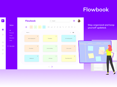 Flowbook 2 flowbook keep organizer pastel purple reminder app sticky notes todo app web app design