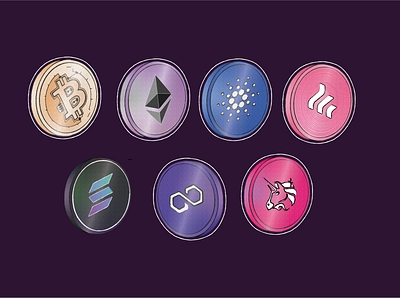 Crypto illustrations bitcoin branding coins crypto design etherium illustration illustrator