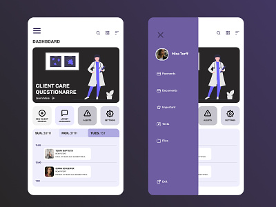 Mobile Medical / Clinical Dashboard app design illustration ui ux vector