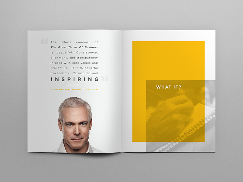 Great Game of Business | OBM Playbook open book management jim collins brochure great game of business hook creative