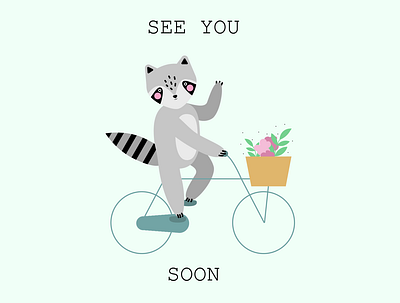 Raccoon postcard animal art design flat illustration minimal raccoon vector