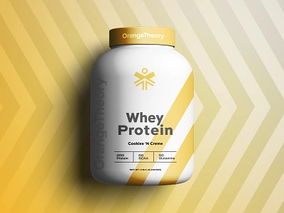 OrangeTheory Packaging botttle brain brand brian figure fitness head health man orange packaging person protein rebrand sinew theory whey wiens yellow