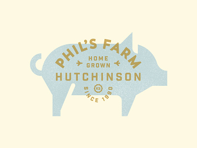 Phil's Farm blue farm food gold logo pig produce type