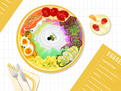 eggsellent adobe illustrator champagne eggsellent flat food illustration menu plate postcard vector view from above