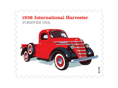 Lyons Dribbble USPS '38 Harvester pickup truck postage stamp truck usps vintage