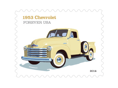 Lyons Dribbble USPS '53 Chevrolet Pickup Truck Stamp 53 chevy chevy classic classic car pickup truck retro stamp truck usps