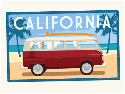 Lyons Dribbble California Luggage Sticker beach california palm trees retro surfer vw