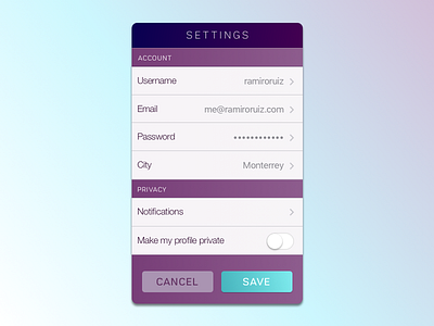 Settings - 007 007 dailyui mobile settings ui