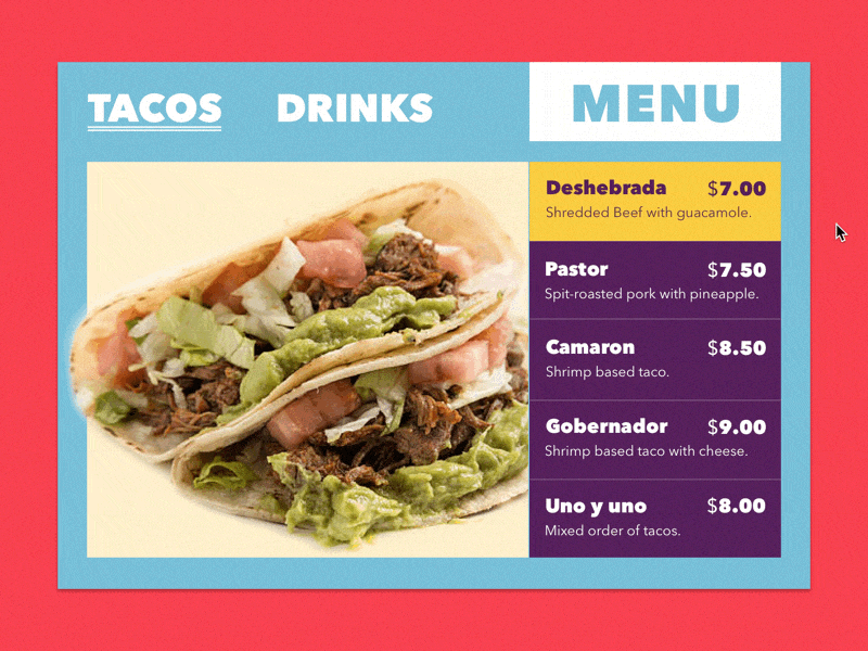 Food Menu - 043 043 dailyui food menu tacos