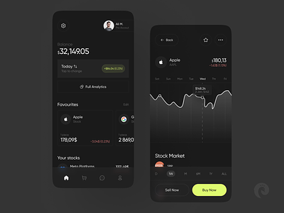 Stock Market App | Dark Theme 🌑 app clean design minimal ui ux